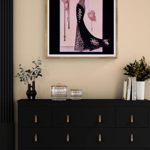 Pink Art Deco Illustration Lady Print Vintage Giclee Portrait Artwork 1920s Bedroom Wall Gift Women Fashion Figure Drawing Print Feminine image 19