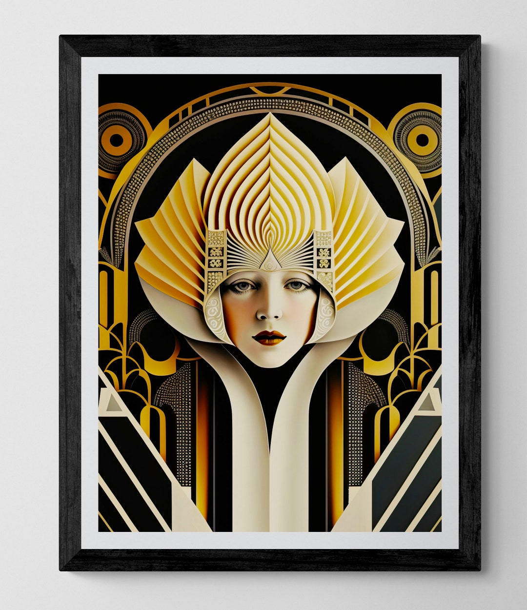 Modern Art Deco Wall Art Print Elegant Woman Portrait With Gold ...