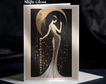Elegant Woman Greeting Card Blank Note Card Vintage Glamour Art Deco Fashion Illustration Birthday Card Sophisticated Art Lover Stationery