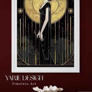 Statement Wand Art Deco Druck Vintage Frau Schwarz Gold Schlafzimmer Design Wohnzimmer Büro Hängen Glamour Illustration Retro Dame Elegant Bild 16