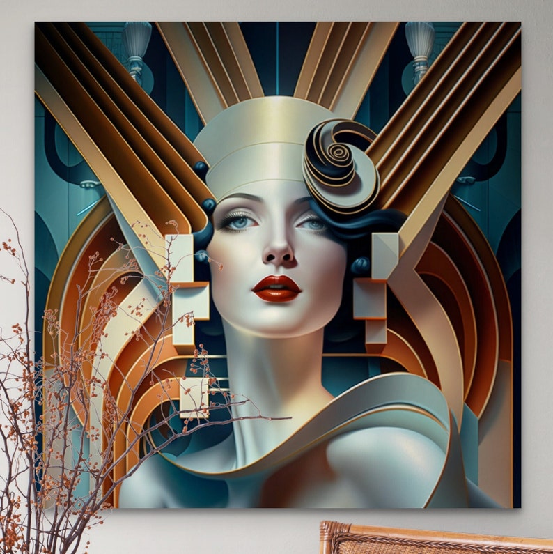Digital Art Deco Print Art Deco Lady in Muted Colors Wall Art Art Deco