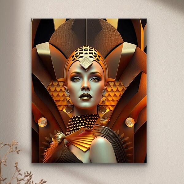 Digital Art Deco Print of Warrior Woman | Art Deco Art  | Art Deco Wall Art | Bold Colors | 5 Instant Digital Download Files  | YRE