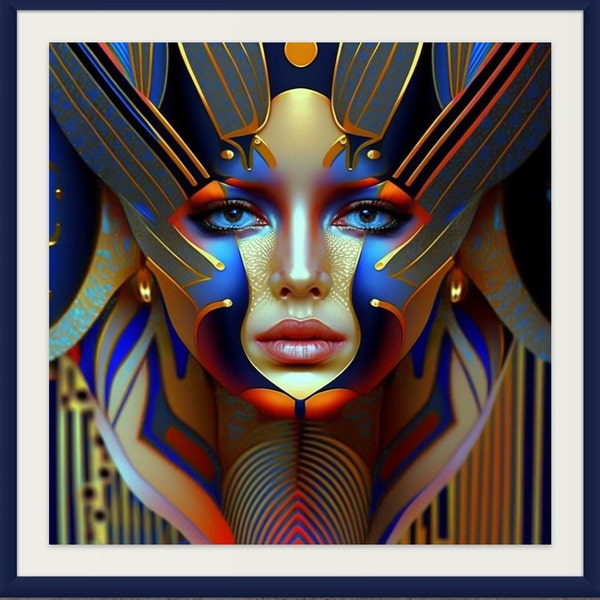 Digital Art Deco Print of Bold Color Queen Women | Wall Art | Printable Art | 5 Instant 300 dpi Download | Blue Queen