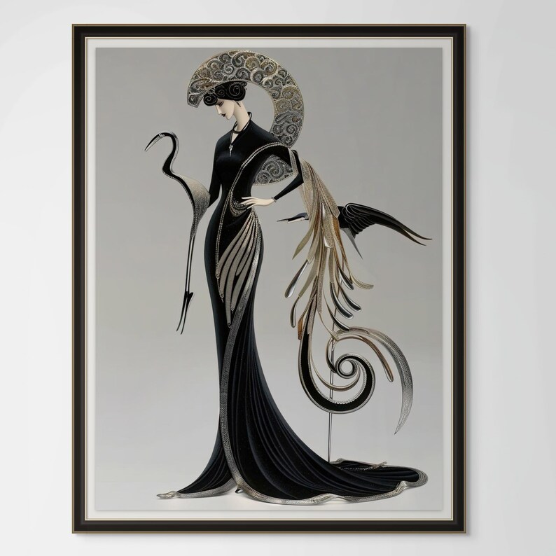 Vintage Black Gold Wall Art Print Gatsby Style Roaring Twenties Geometric Pattern Design Classic Retro Aesthetic Home Interior Styling Unframed Poster Art Deco Inspired Hanging Display Antique Look Modern Space Timeless Elegance Statement