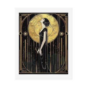 Vintage Glamour Woman Print Black Gold Artwork Art Deco Wall Art Retro Lady Portrait Elegant Illustration Statement Piece Living Room Accent Bedroom Wall Design Office Hanging Art Modern Luxury Interior Styling Sophisticated Home Gallery