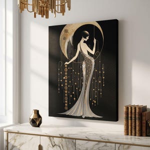 Erte Style Canvas Print Art Deco Wall Vintage Home Gallery Hanging Stretched Matte Finish Modern Interior Statement Piece Retro Style Room