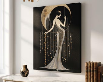 Erte Style Canvas Print Art Deco Wall Vintage Home Gallery Hanging Stretched Matte Finish Modern Interior Statement Piece Retro Style Room