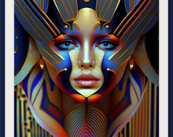 Print Bold Colors Geometric Wall Art Printable Download Digital File Modern Queen Woman Portrait Abstract Female Artwork