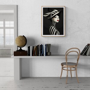 Modern Art Deco Style Print Black White Fashion Magazine Illustration Artwork Wall Hanging Bedroom Accent Living Room Interior Design image 17