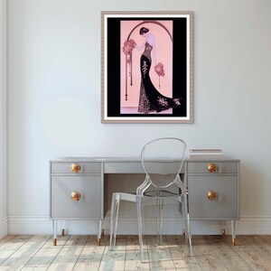 Roaring Twenties Era Print Art Deco Pink Lady Fashion Illustration Vintage Giclee Portrait Feminine Figure Drawing Poster Bedroom Wall Art Gift Women 1920s Retro Style Classic Aesthetic Premium Quality Paper Elegant Home Office  Gallery Display