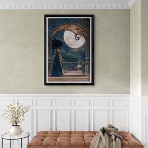 Romantic Wall Art Nouveau Print Blue Gold Vintage Inspired Bedroom Art Elegant Statement Maximalist Wall Hanging Couple Illustration zdjęcie 16