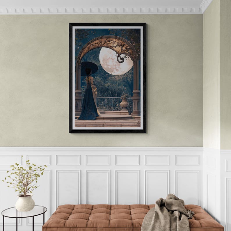 Romantic Wall Art Nouveau Print Blue Gold Vintage Inspired Bedroom Art Elegant Statement Maximalist Wall Hanging Couple Illustration zdjęcie 16