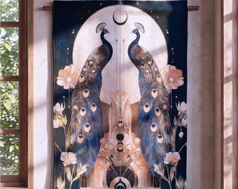 Peacock Wall Tapestry Woven Art Nouveau Wall Hanging Bedroom Decor Dark Romantic Floral Textile Art Statement Home Decor
