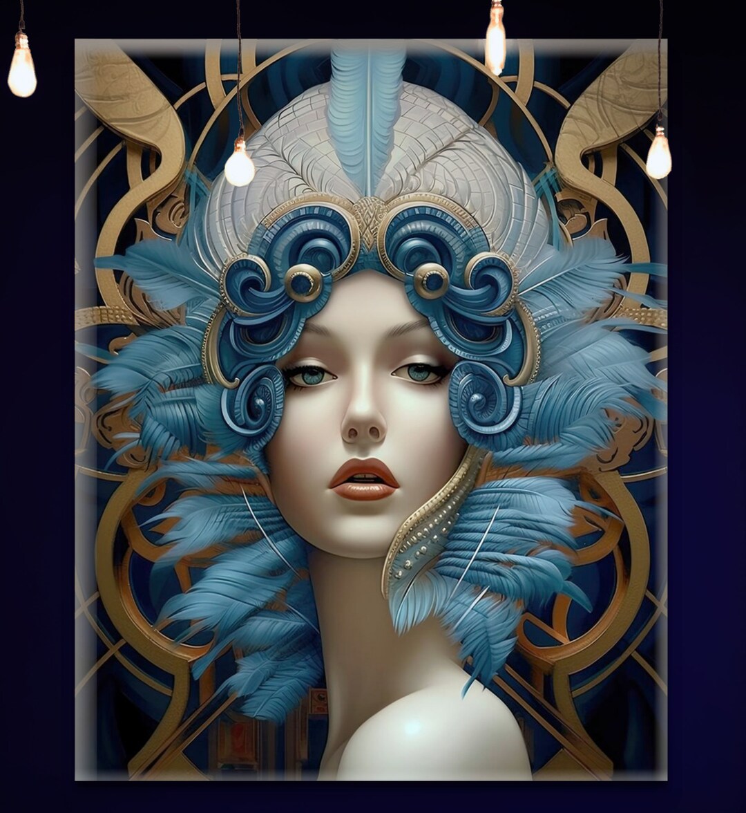 Digital Art Deco Print Illustration of Vintage Woman in Maxwell Parrish