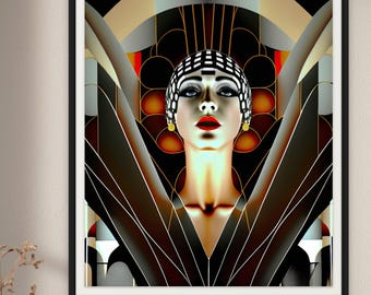 Art Deco Portrait Bold Colors Printable Art Deco Print Cabaret Dancer Print Wall Art Printable Files Instant Download Men Gift Geometric