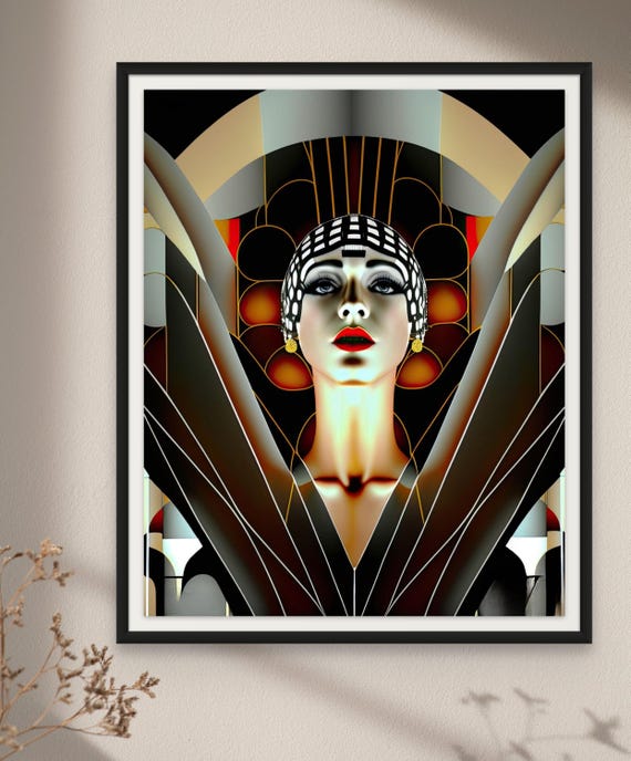 Art Deco Portrait Bold Colors Printable Art Deco Print Cabaret Dancer Print Wall Art Printable Files Instant Download Men Gift Geometric