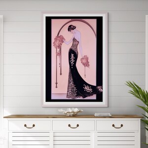 Pink Art Deco Illustration Lady Print Vintage Giclee Wall Art Classic Art Deco Print Home Decor Art Deco Art for 1920s look