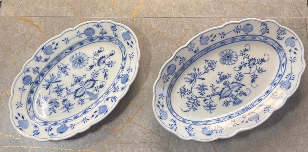 Pair of Carl Teichert Meissen Blue Onionstyle Oval Platters, 13" & 15
