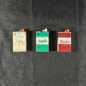 Vintage Novelty Cigarette Lighter Cases – Set of 3 (Winston, Camel, Salem)