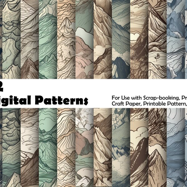 Japanese Style Mountain Range | Digital Pattern for paper, Clothing, Scrapbooking, Prints, Printable Pattern, Commercial Use