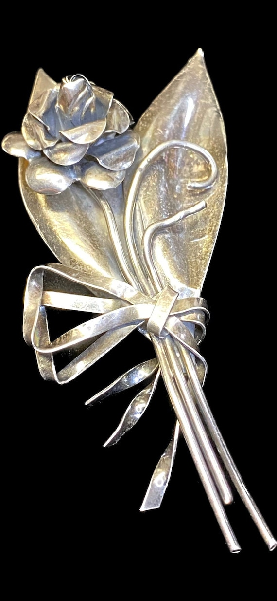Vintage Coro sterling silver rose brooch