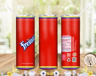 May include: A red, white, and blue tumbler with the words "Fresco" and "20 FL OZ (591 ML)" printed on it. The tumbler has a straw and a lid.