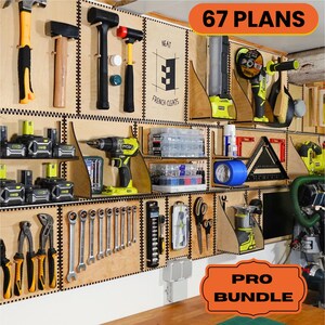 Pro-bundel Franse schoenplaten | 67 premium houtbewerkingsplannen voor planken, gereedschapshouders en wandopbergers | Directe digitale DXF-download