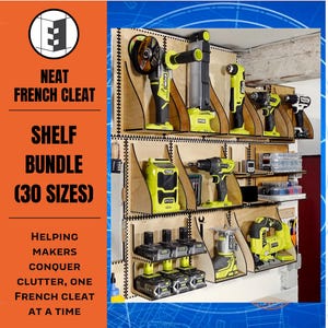 Conjunto de Prateleiras com Grampos Franceses | 30 Projetos de Corte a Laser de Precisão para uma Oficina Perfeitamente Organizada | Download Digital Instantâneo (DXF)