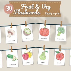 30 flashcard sulla nomenclatura Montessori di frutta e verdura in 3 parti - Attività di apprendimento prescolare per bambini