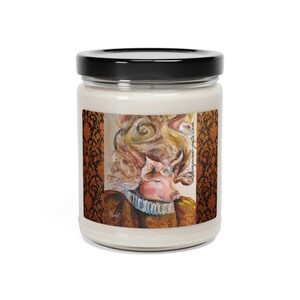 Victorian Marie Pigtoinette Pig Steampunk coffee watercolor artwork - Scented Soy Candle, 9oz