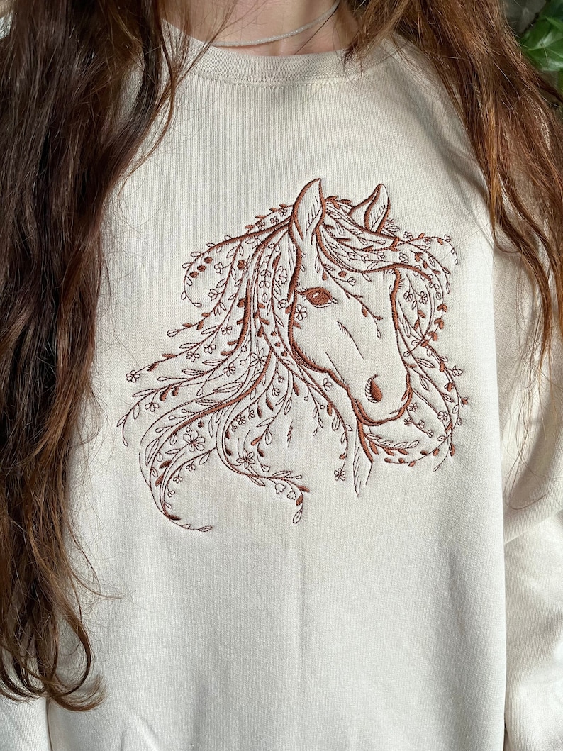 Embroidered Floral Horse Sweatshirt Etsy