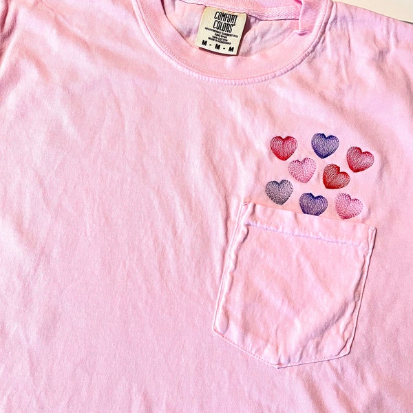 Embroidered Hearts Print Top in Light Blue