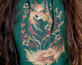 Autumn Fox Embroidered Hooded Sweatshirt - Fall Hoodie
