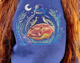 Embroidered Sleeping Nighttime Fox Sweatshirt - Woodland Creatures - Comfort Colors - Embroidery Sweatshirt
