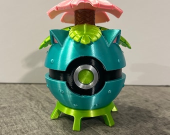 Venusaur Inspired Pokeball | Grass Type Display Ball | Bulbasaur Evolution Gift | Gamer Desk Decor
