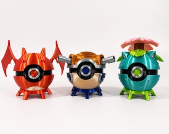 Pokemon Starter Pokeball Set | Blastoise Charizard Venusaur Fan Art | 3D Printed Collector Display | Gamer Gift