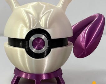 Mewtwo Inspired Pokeball | 3D Printed Psychic Type Display Ball | Gamer Desk Decor & Collector Gift
