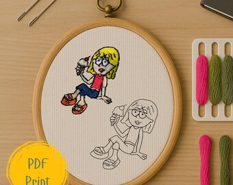 Y2K Kids Cartoon Channel Inspired Lizzie McGuire Nostalgic Hand Embroidery File