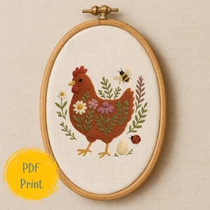 Wildflower Hen Hand Embroidery Pattern – Instant Download with Stitch Guide