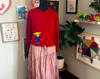 Madeline Inspired Red Cardigan, Women’s Large Paris Storybook Sweater, Teacher Outfit