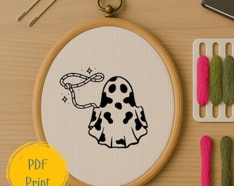 Cowboy Ghost Embroidery Pattern | Western Hand Embroidery PDF Instant Download