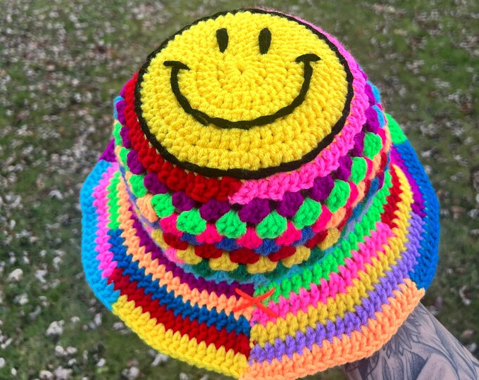 Smiley Random Rainbow Bucket Hat - Etsy