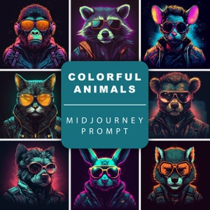 Midjourney Prompt for Cyberpunk Colorful Animals