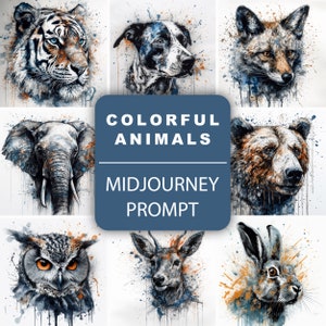 Midjourney Prompt for Ink Painted Colorful Animals
