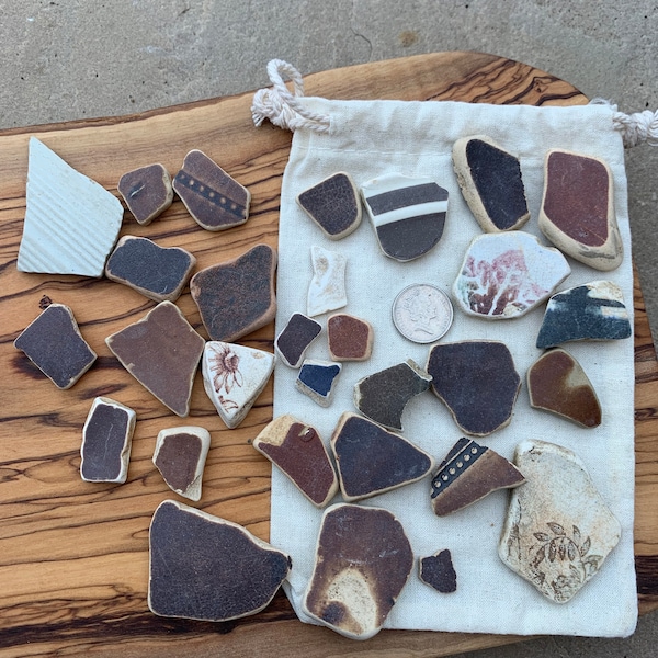 Brown sea pottery pieces found on the beaches of Pembrokeshire / gift idea / craft / mosaic / bundle / crafts / arts