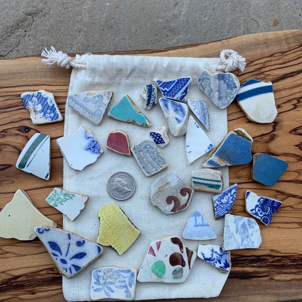 Sea pottery pieces found on the beaches of Pembrokeshire / blue ceramic / gift idea / craft / art / collectors item