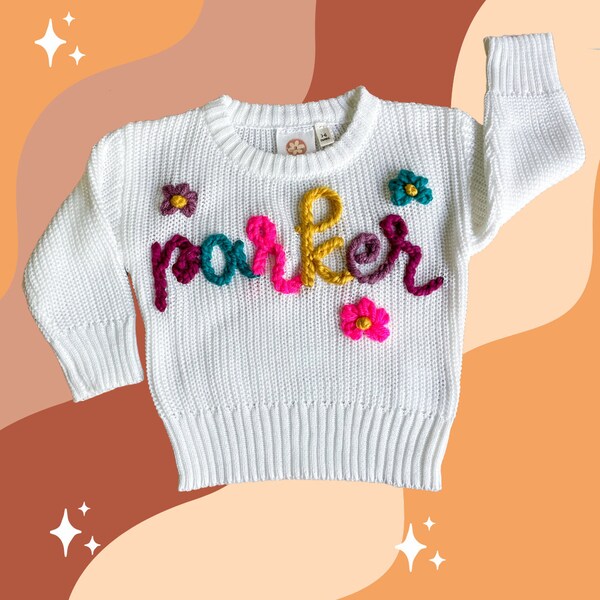 Infant/Toddler Multi-Color Name Sweater in White