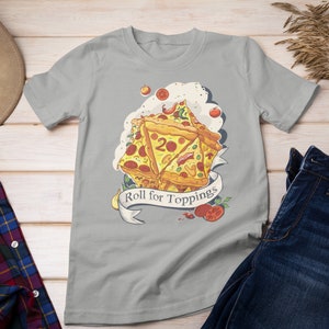 Camiseta de dados de pizza de D&D, rollo para ingredientes, regalo para gamers