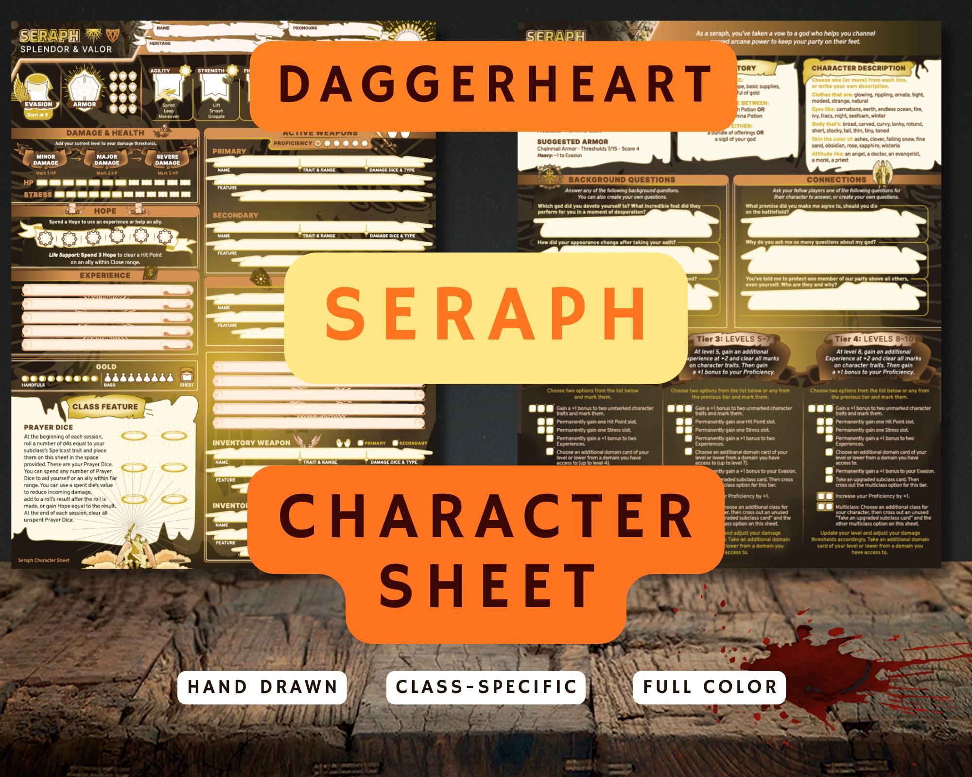 Seraph Class Daggerheart Character Sheet | Printable & Fillable PDF ...