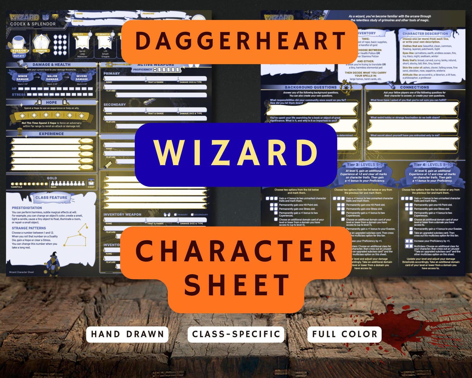 Wizard Class Daggerheart Character Sheet | Printable & Fillable PDF ...